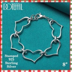 Stamped 925 Sterling Silver Big Heart-Shaped Chain Bracelet.